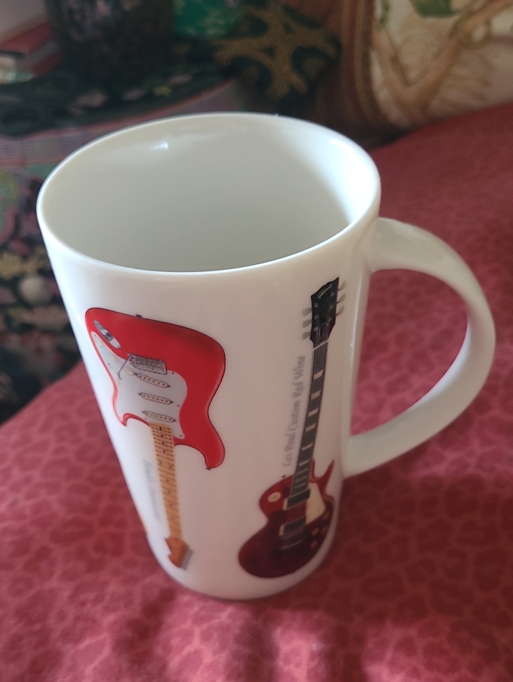 White Ceramic Kent Pottery Guitar Print Mug - White